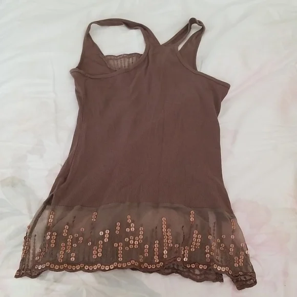 Licorice brown sequin tank top (M) - Picture 3 of 6
